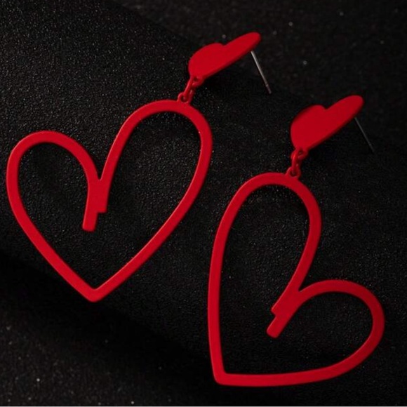 Red Heart Dangle Earrings - Picture 2 of 5